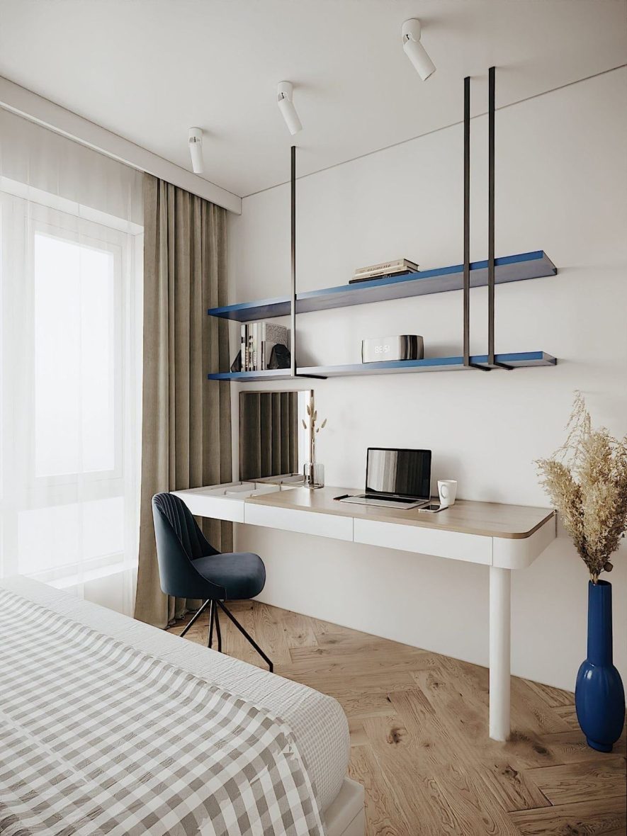 Hình 8- Phong cách thiết kế nội thất Retro: Sự kết hợp tuyệt vời của tone màu trắng và xanh