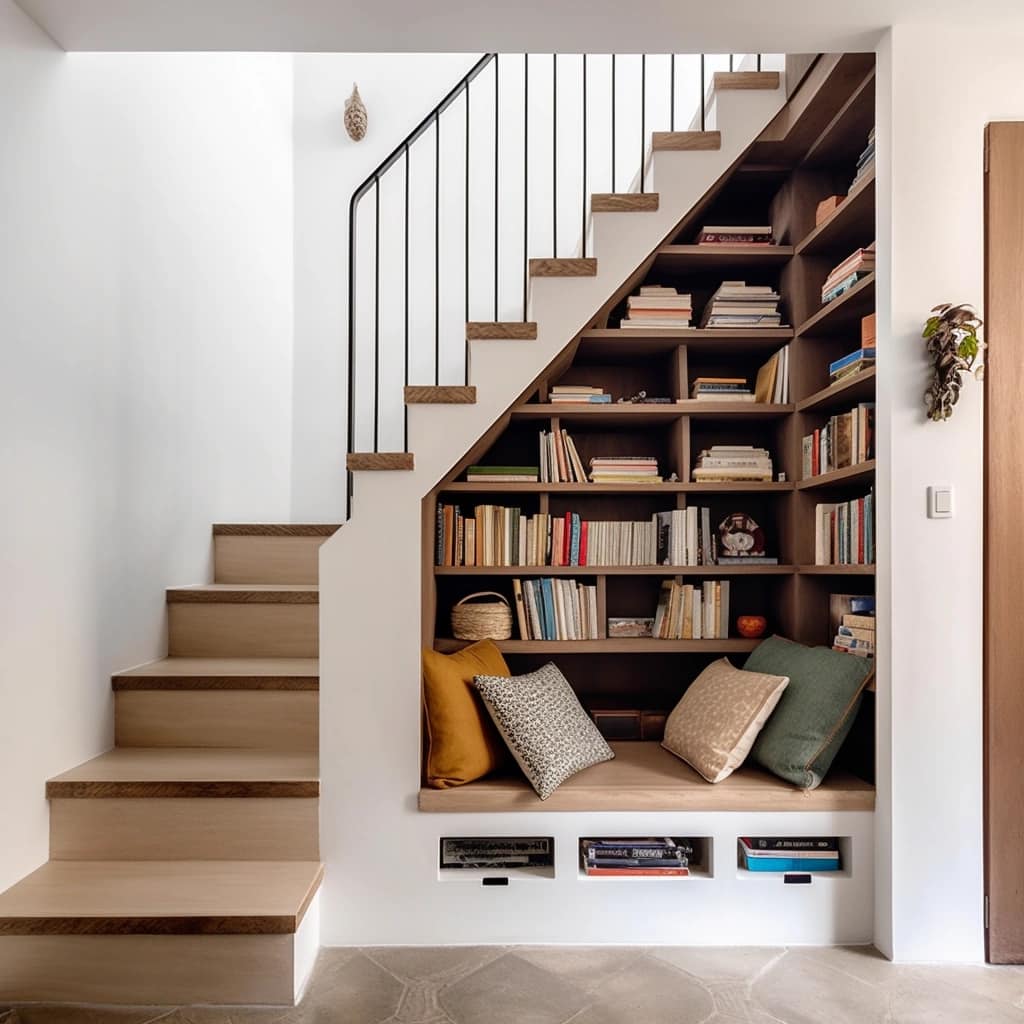 4- Thiết kế góc đọc sách thông minh và tiện lợi dưới cầu thang 